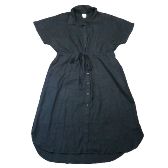 a new day Dresses & Skirts - A New Day Linen Blend Shirt Dress L Black Cinch Midi Lagenlook Minimalist Luxury